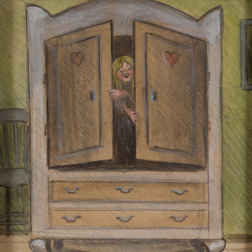 Paintings & Drawings  - Ivar Arosenius (1878–1909) - Peekaboo, 1905
