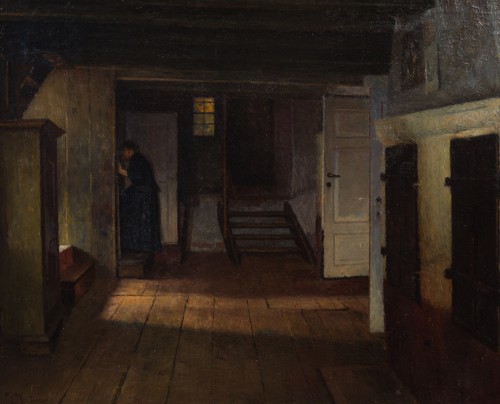 Tableaux et dessins Tableaux XIXe siècle - Henrik Nordenberg (1857–1928) - Intérieur avec dame près de l’escalier