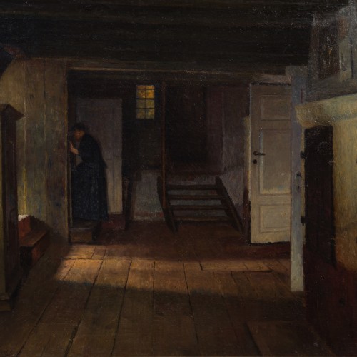 XIXe siècle - Henrik Nordenberg (1857–1928) - Intérieur avec dame près de l’escalier