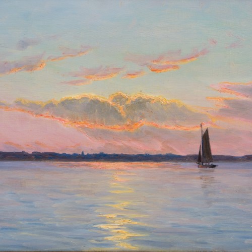 Albert Edward Wang (1864–1930)  - Sunset off the Coast of Hellerup - 