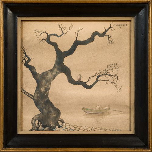 Einar Norelius (1900–1985) - Personnage ramant dans un paysage étrange - Tableaux et dessins Style 