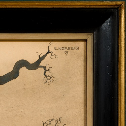 XXe siècle - Einar Norelius (1900–1985) - Personnage ramant dans un paysage étrange