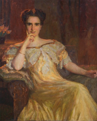 Fritz Reusing (1874–1956)  - Portrait of a Lady in a Golden Dress, 1910 - Paintings & Drawings Style 