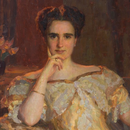 Paintings & Drawings  - Fritz Reusing (1874–1956)  - Portrait of a Lady in a Golden Dress, 1910