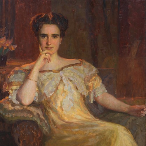 Fritz Reusing (1874–1956)  - Portrait of a Lady in a Golden Dress, 1910 - 