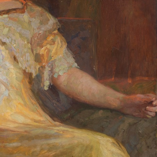 20th century - Fritz Reusing (1874–1956)  - Portrait of a Lady in a Golden Dress, 1910
