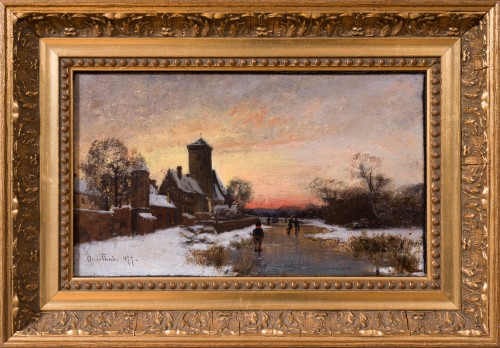 Oscar Törnå (1842–1894) - Patineurs au crépuscule près du ruisseau du village, 1877