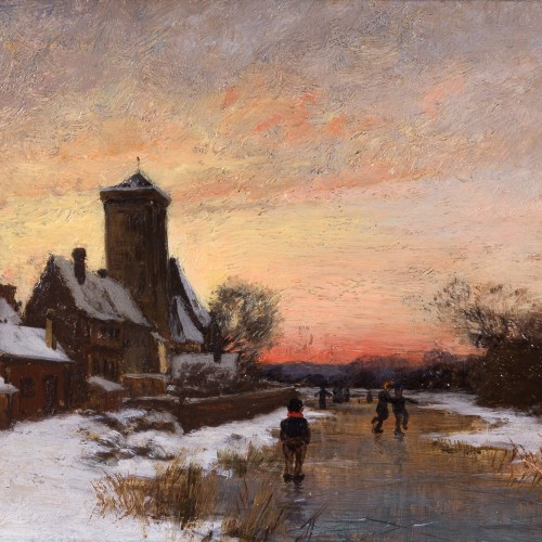 Oscar Törnå (1842–1894) - Skaters at Sunset by the Village Creek - 