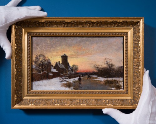 Oscar Törnå (1842–1894) - Skaters at Sunset by the Village Creek - 