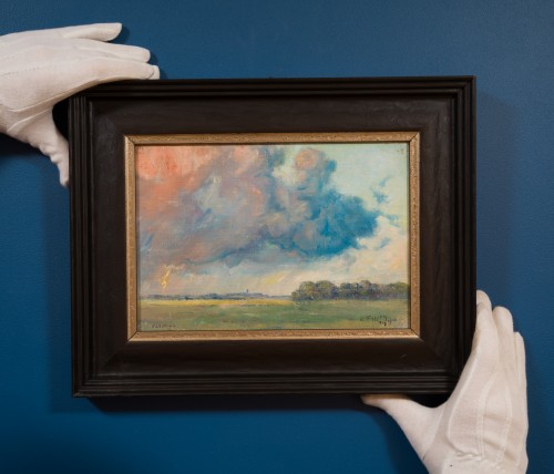 Erik Tryggelin (1878–1962)  - Storm Clouds over Vadstena, 8 August 1946 - Paintings & Drawings Style 