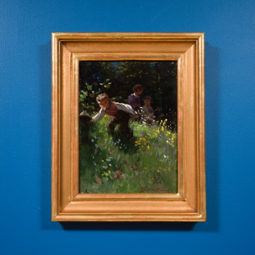 Tableaux et dessins Tableaux XIXe siècle - Severin Nilson (1846–1918), - Enfants dans une prairie fleurie