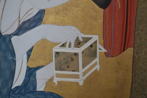 XIXe siècle - Paravent Japonais du 19e siècle - Chasse aux lucioles