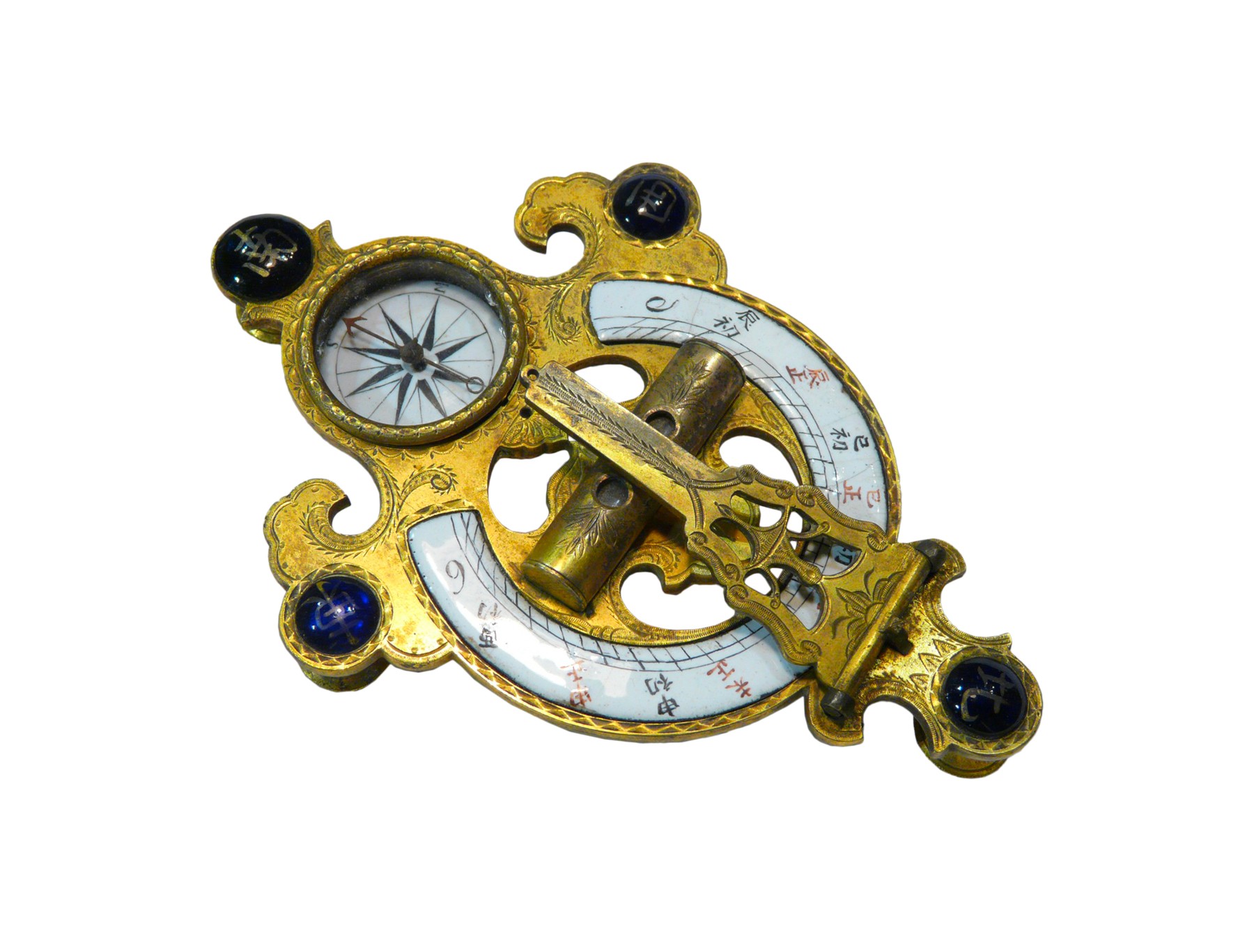 Gilt bronze, enamel and glass sundial compass - China 18th century