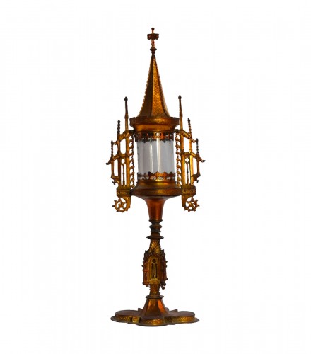 Monstrance in bronze and gilded copper