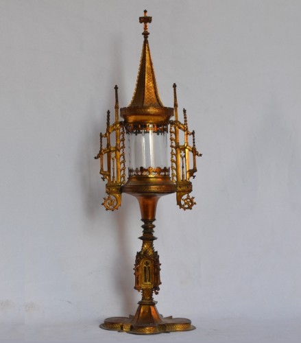 Monstrance in bronze and gilded copper - Religious Antiques Style Middle age