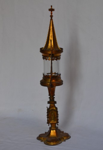 Religious Antiques  - Monstrance in bronze and gilded copper