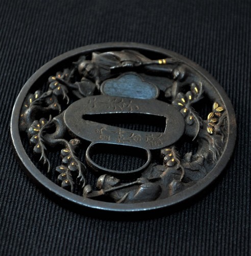 Asian Works of Art  - Japanese tsuba iron and gold &quot;Jo and Uba, Japan Edo périod