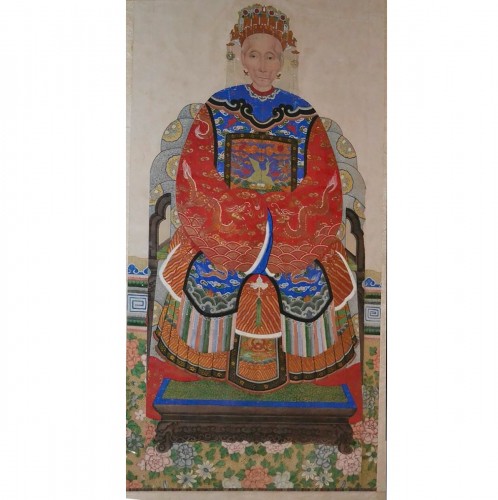 Portrait d'ancêtre - Aquarelle sur papier, Chine dynastie Qing