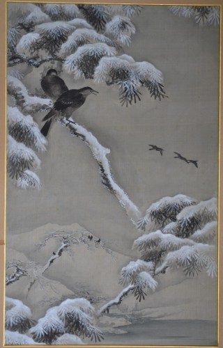 Corbeaux en hiver - Peinture sur soie fin 19e début 20e siècle