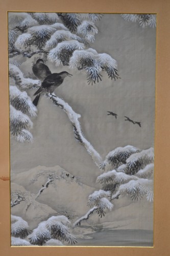 Corbeaux en hiver - Peinture sur soie fin 19e début 20e siècle - Conservatoire Sakura