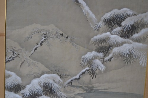  - Corbeaux en hiver - Peinture sur soie fin 19e début 20e siècle