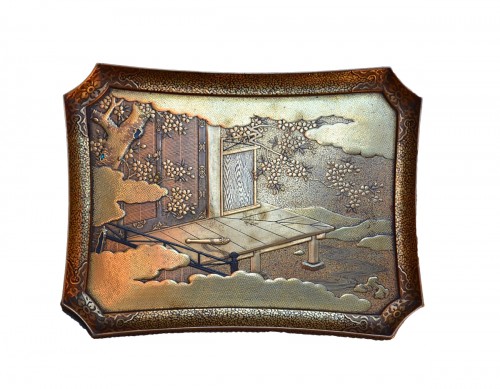 Japanese lacquer tray ,gold and Aogaï inla, Edo périod