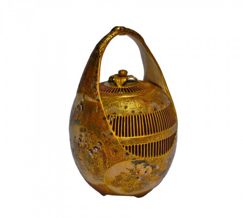 Satzuma earthenware &quot;cricket cage&quot; incense burner. Japan 19th century.