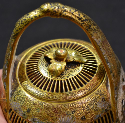 Asian Works of Art  - Satzuma earthenware &quot;cricket cage&quot; incense burner. Japan 19th century.