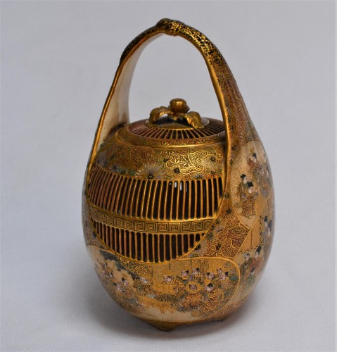  - Satzuma earthenware &quot;cricket cage&quot; incense burner. Japan 19th century.