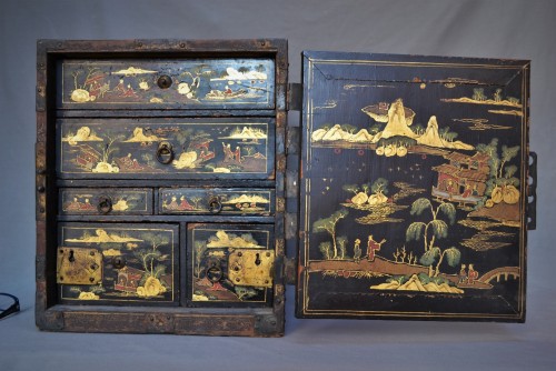 Asian Works of Art  - Lacquered wood cabinet in the Namban style, Japan late 16th century Momoyama period