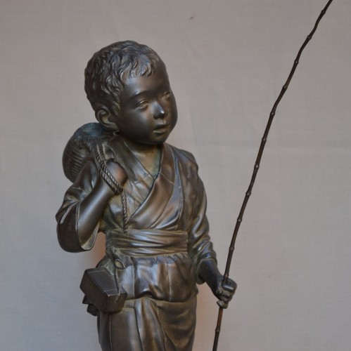 Jeune pêcheur japonais en bronze époque Meiji - Conservatoire Sakura