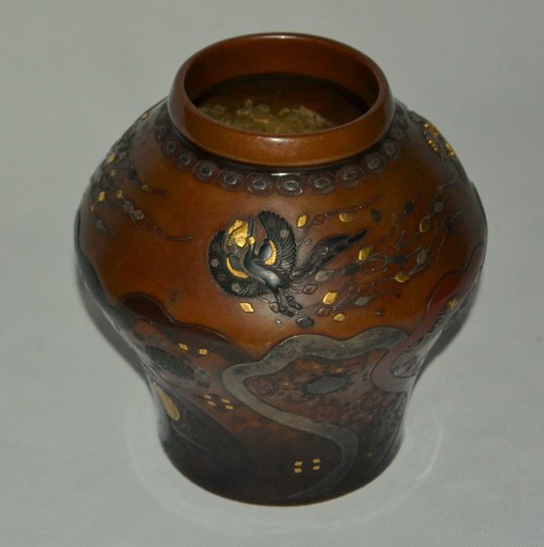 Vase en alliage de cuivre (sentoku) incrusté de métaux précieux, Japon 19e siècle - Arts d