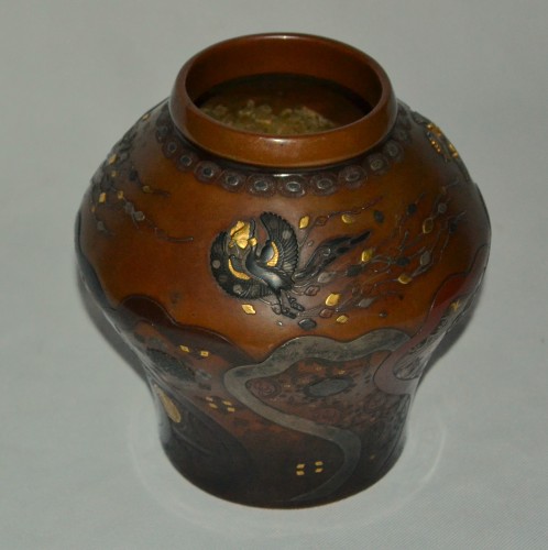 Japanese copper vase inlaid with precious metals. Meiji périod late 19th - Asian Works of Art Style 