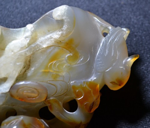  - Coupe en Agate taillée de Chilong, Lingzhi et Fenghang - Chine 18e siècle