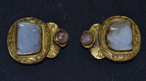 Belt buckles in gilded bronze and Jade, early Qing Chin - 