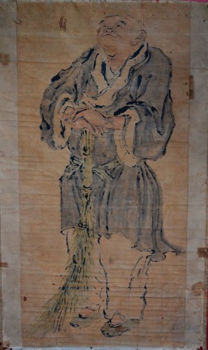 Peinture à l'encre de chine sur papier, Le moine Shih Te tenant son balai