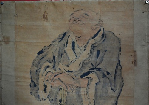 Peinture à l'encre de chine sur papier, Le moine Shih Te tenant son balai - Arts d