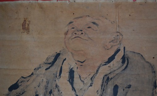 Peinture à l'encre de chine sur papier, Le moine Shih Te tenant son balai - 