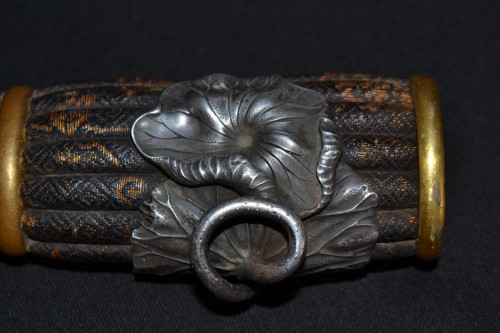 Asian Works of Art  - Tanto lacquer.Lotus in silver 8gold sentoku and shakudo Japan 19th century