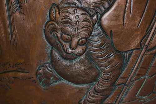 Antiquités - Temple teapot. Embossed copper, Japan Edo périod