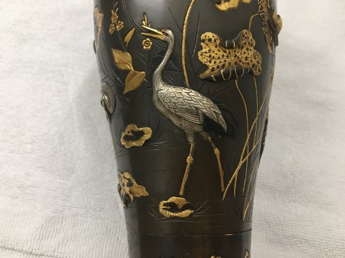 Asian Works of Art  - Pair of mixed metal vases, Japan Meiji period end of the 19th century