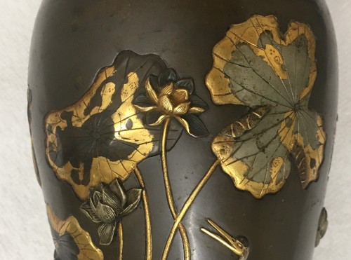 - Pair of mixed metal vases, Japan Meiji period end of the 19th century