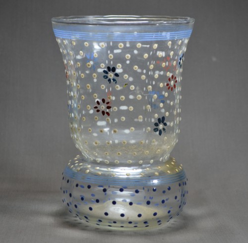 Glass & Crystal  - Venetian glass vase with flower enamel Renaissance Italy