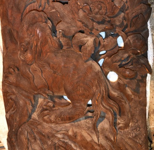 Antiquités - Paire de panneaux en bois sculpté de lions.période Edo (1603-1863)