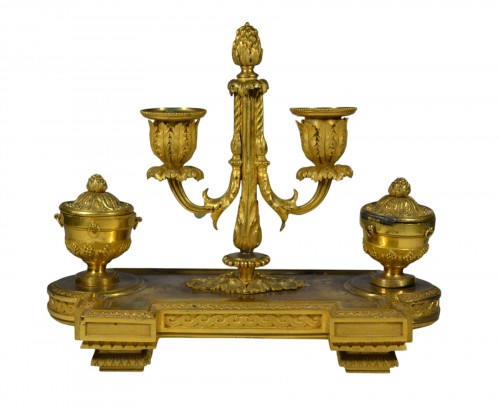 Louis XVI gilt bronze inkwell and candlestick