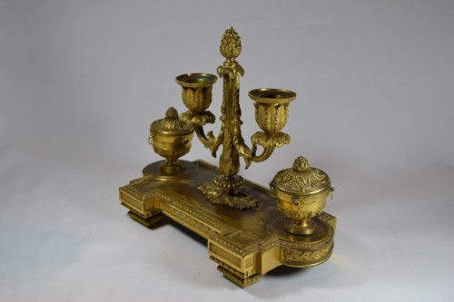 Louis XVI gilt bronze inkwell and candlestick - Decorative Objects Style Louis XVI