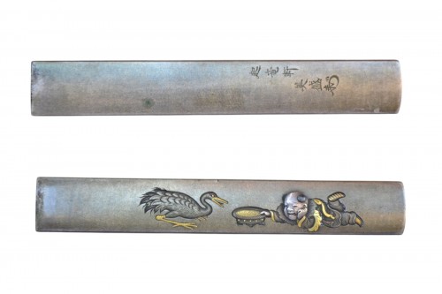 Shibuichi,Shakudo and Gold Kozuka by Unno Bisei. Japan Meiji late 19th