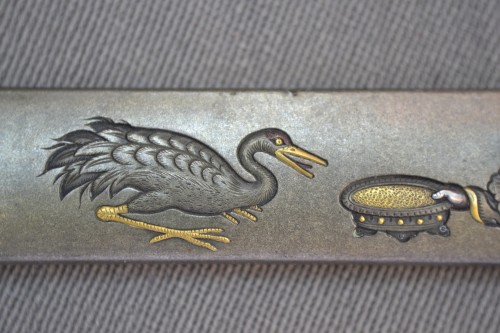 Asian Works of Art  - Shibuichi,Shakudo and Gold Kozuka by Unno Bisei. Japan Meiji late 19th