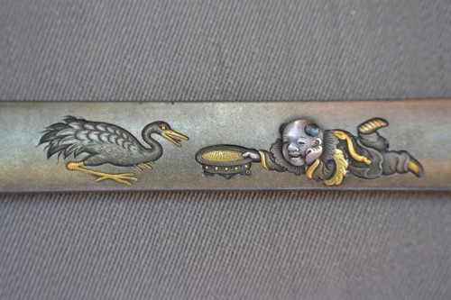 Antiquités - Shibuichi,Shakudo and Gold Kozuka by Unno Bisei. Japan Meiji late 19th