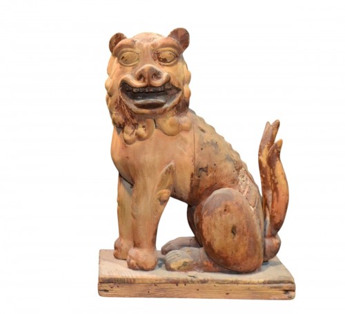 Komainu en bois sculpté, Japon 13e siècle époque Kamakura